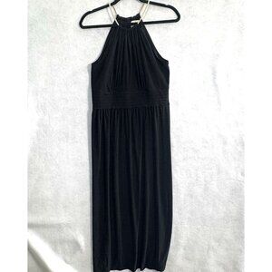 EMMA MICHELE Women Maxi Halter Choker Neck Fastener Dress Sz M Black Elegant